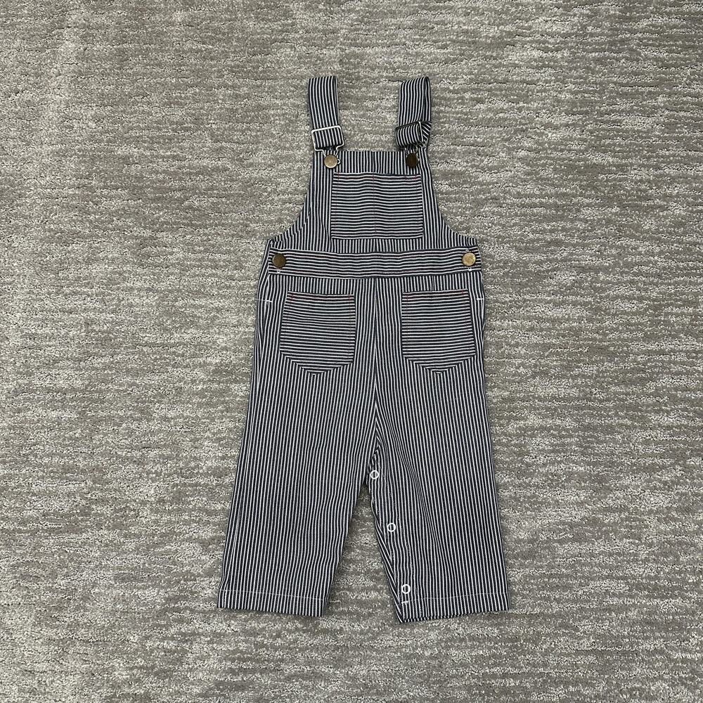Vintage Health Tex Overalls Infant 12 Months Blue Railroad Stripe Made USA 70s
